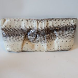 NWOT Jalda Cream/Brown Leather Snake Print Clutch